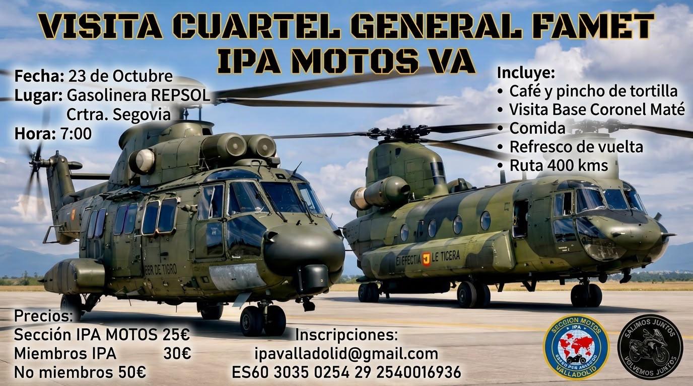 Cartel de la visita al Cuartel General de la FAMET con la Sección de Motos de IPA Valladolid, 23 de octubre
